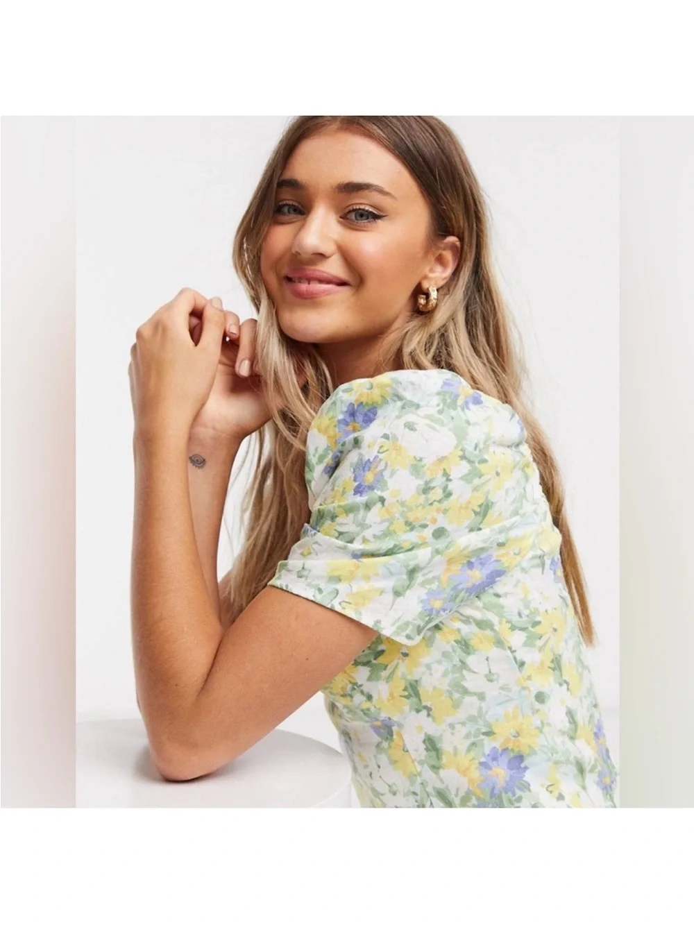 Abercrombie & Fitch Floral Puff Sleeve Crop Top Smocked XS Cottagecore
